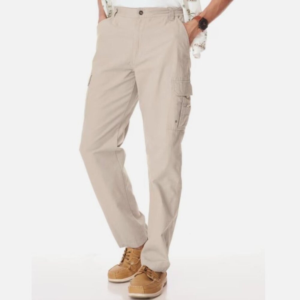 NEW Mens Sz 42 Casual Wear Light Khaki Relaxed Fit Side Elastic Cargo Pants